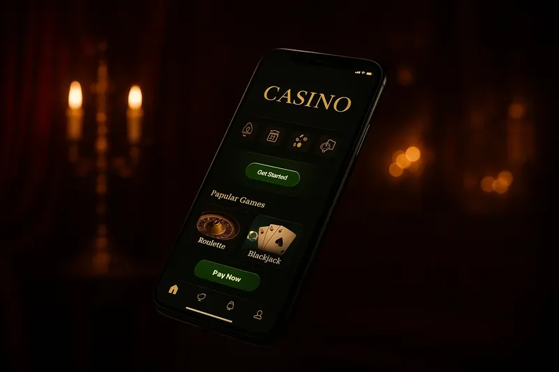 Modern smartphone showing dark premium casino app with green accents