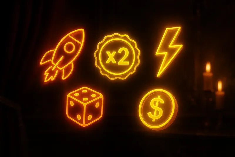 Glowing instant game icons floating in dark space with neon aura