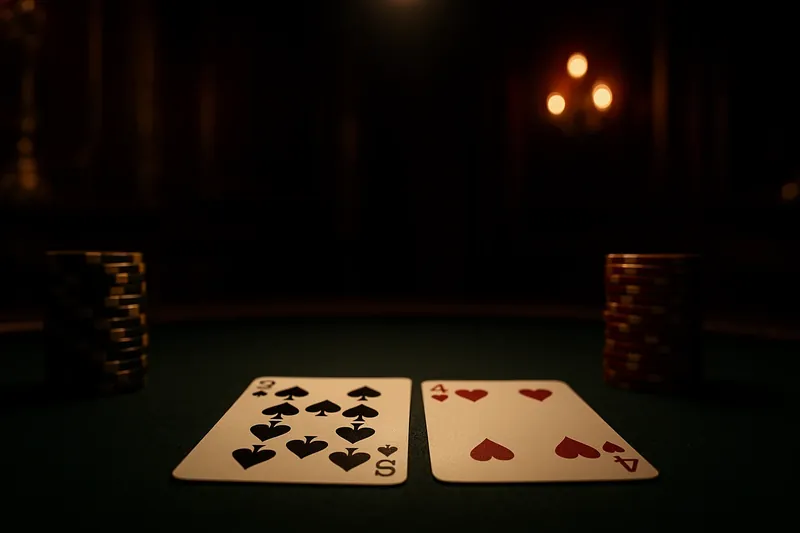 Face-up baccarat cards and chip stacks on green felt table